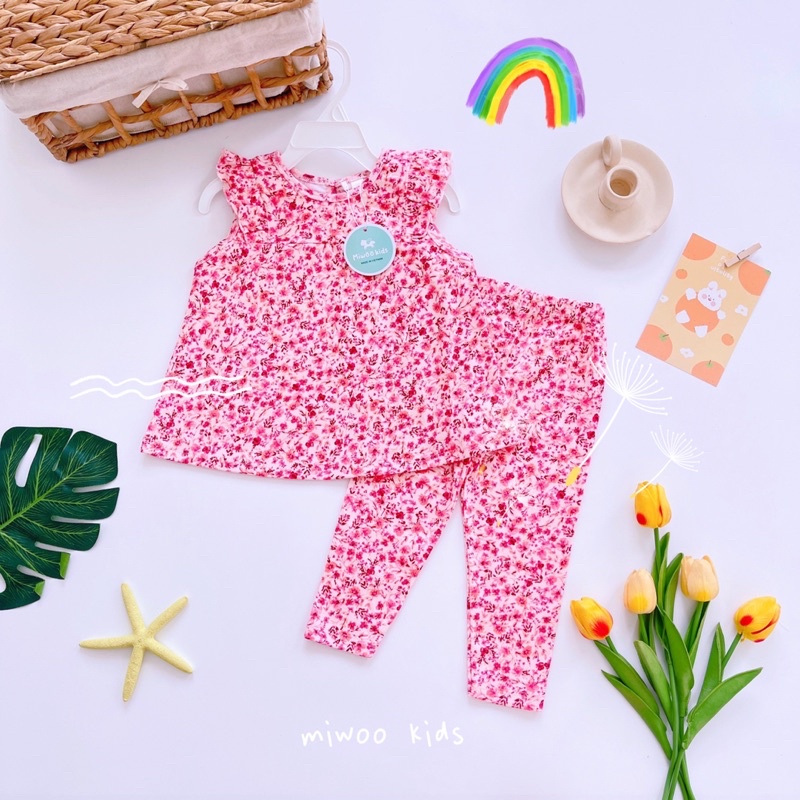 Đồ bộ áo babydoll quần dài bé gái Miwoo xuất Nhật