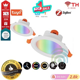 Đèn led downlight âm trần đổi màu zigbee 3.0; hẹn giờ tắt đèn, điều khiển từ xa