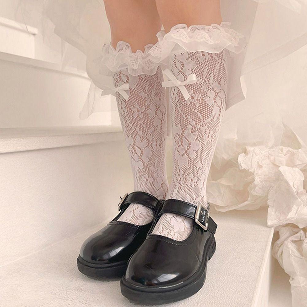 Đôi Vớ Dài Phối Ren Rỗng Thoải Mái Đính Nơ Ngôi Sao Ngọt Ngào Cho Bé Gái