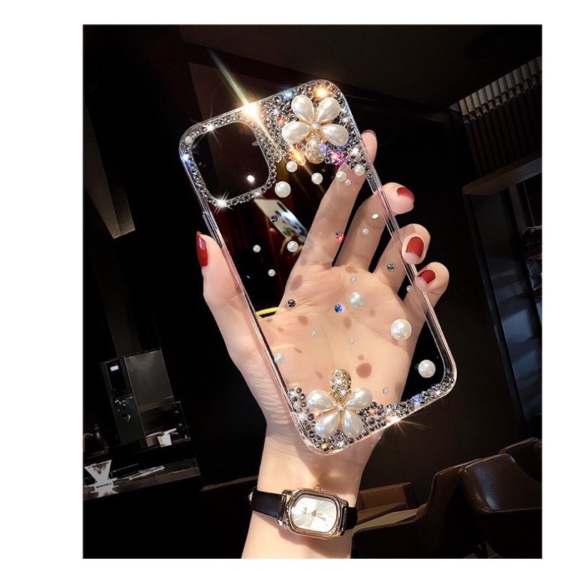 Ốp Lưng Hình NGỌC TRAI Đính Đá 3D Trong Suốt Cho iPhone 7plus tới 14 promax