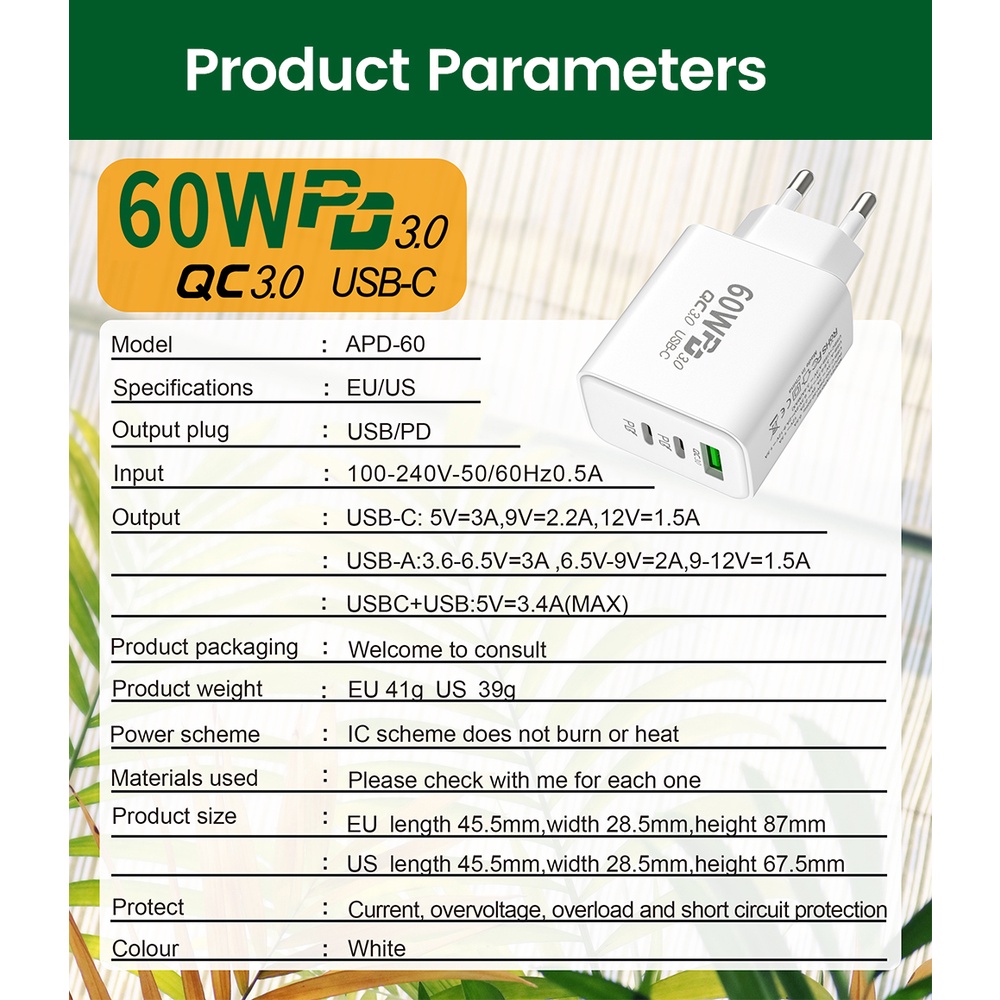 Bộ SạC Nhanh 60W PD USB Chuyên DụNg Cho Xiaomi Poco QC 3.0