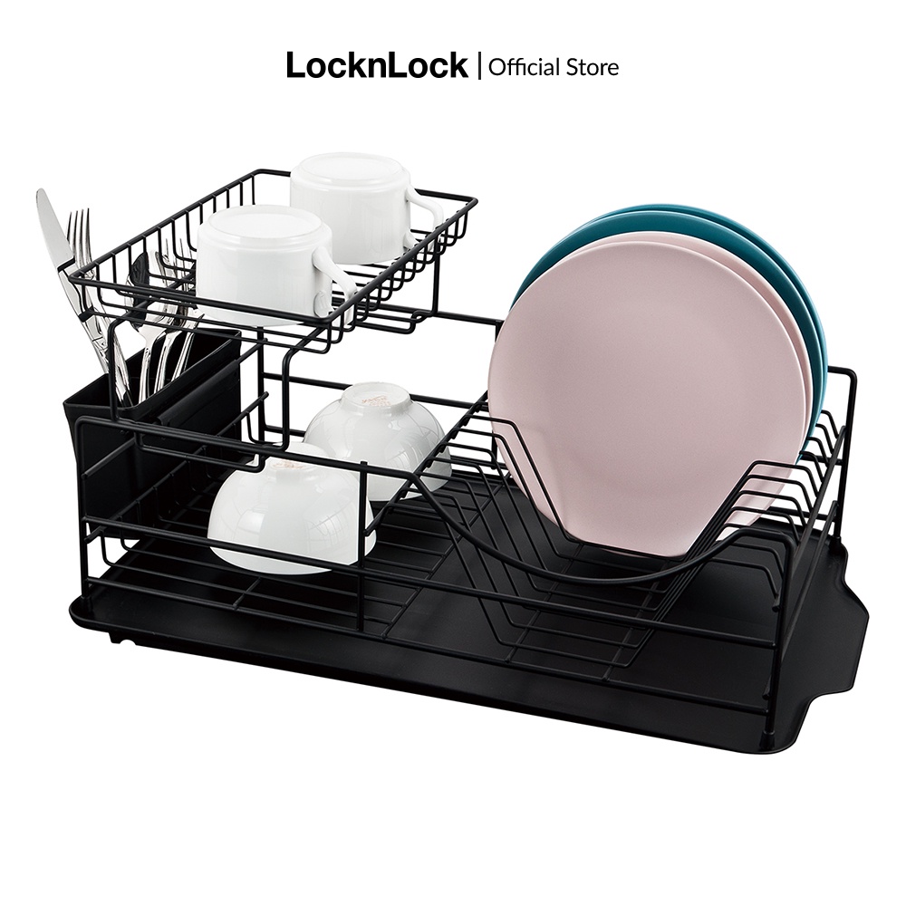 Kệ chén dĩa 2 tầng bằng sắt Lock&Lock 2 Tier Dish Rack - màu đen - LDR206BLK