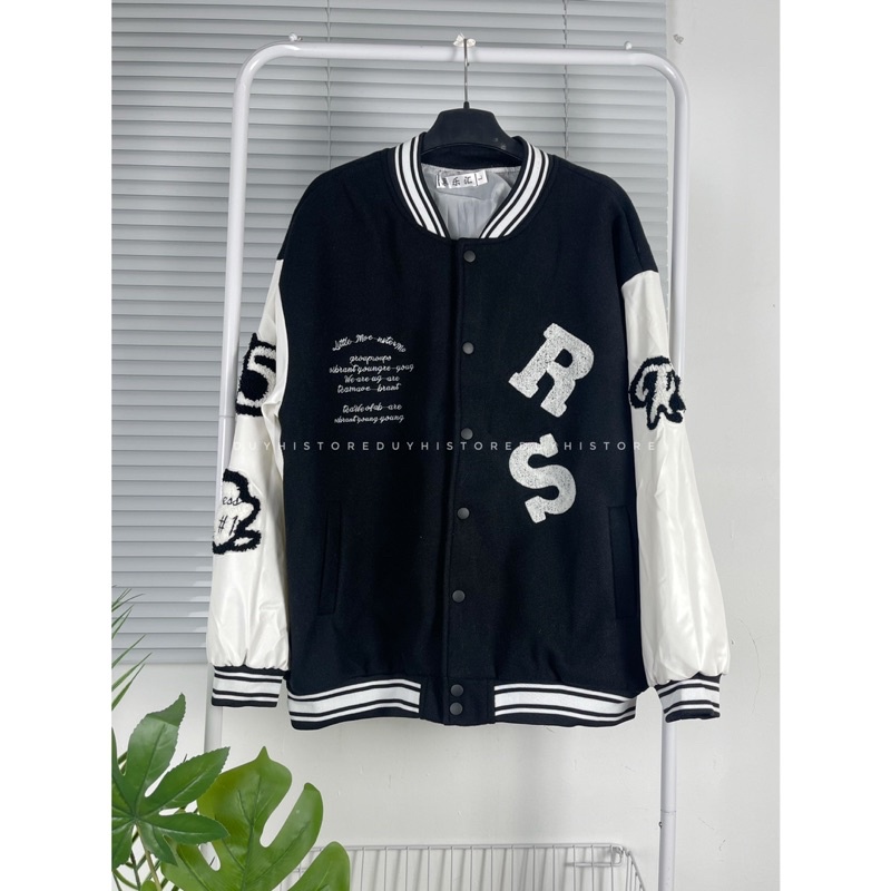 Áo varsity jaket đen phối trắng unisex nam nữ | DUYHI