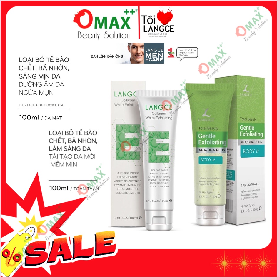 Bộ Tẩy Tế Bào Chết Aha/Bha+ Da Mặt 100g và Tẩy Tế Bào Chết Aha/Bha+ Toàn Thân 100g LANGCE dành cho Nam