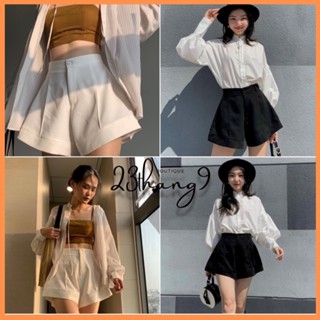 Quần short nữ ống rộng lưng cao gập gấu chất tuyết mưa dày dặn có co giãn nhẹ quần đùi ống loe nữ cạp cao mã 506