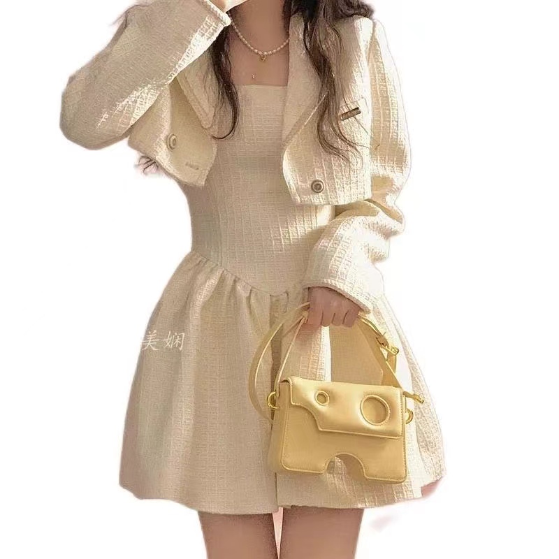 Áo Khoác Âu Phục Bộ Hai Chi Tiết Chít Eo Thon Gọn Cảm Giác Thiết Kế Phối Đồ INS Mặc Mùa Thu Cho Nữ