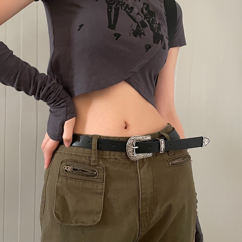 Thắt Lưng Điêu Khắc Màu Đen Phong Cách hip hop Đường Phố Cho Nam Và Nữ