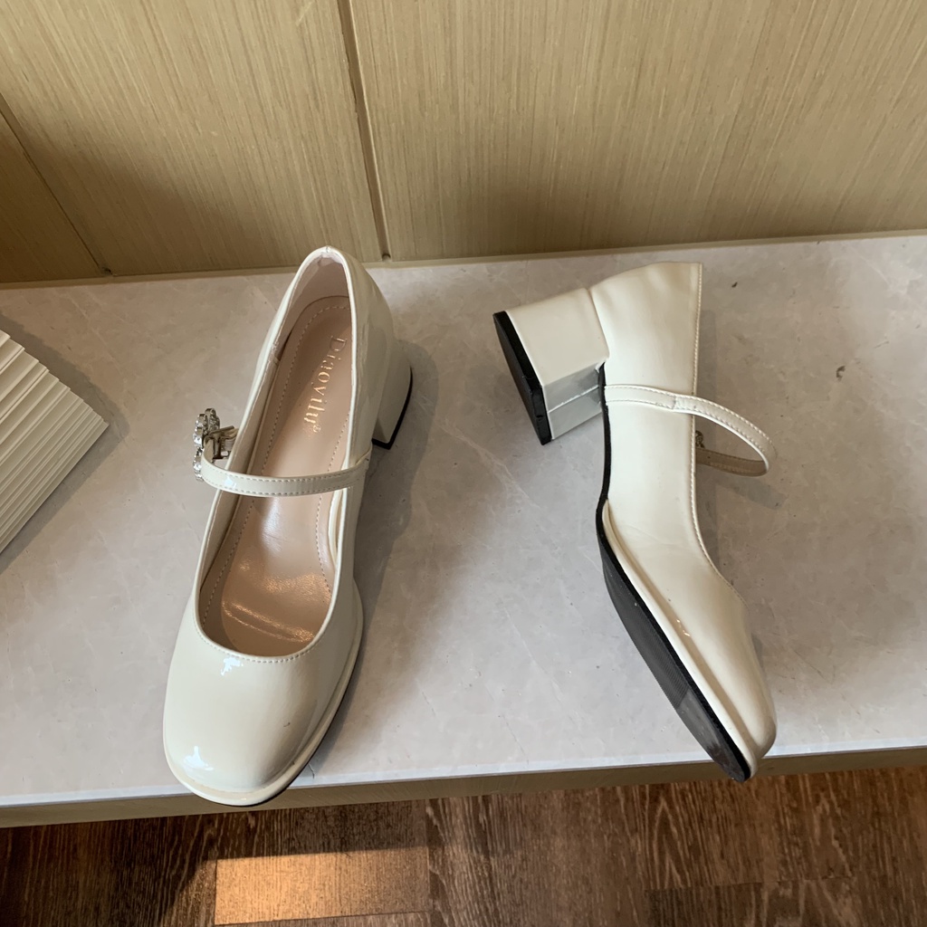 Giày Cao Gót Mary Jane Đế Dày Đính Đá Phong Cách Thời Trang Hàn Quốc Mới SK2023