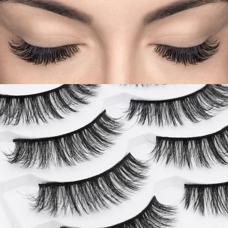 Bộ 5 Cặp Lông Mi Giả 3D Dài Và Dày Tự Nhiên Màu Đen