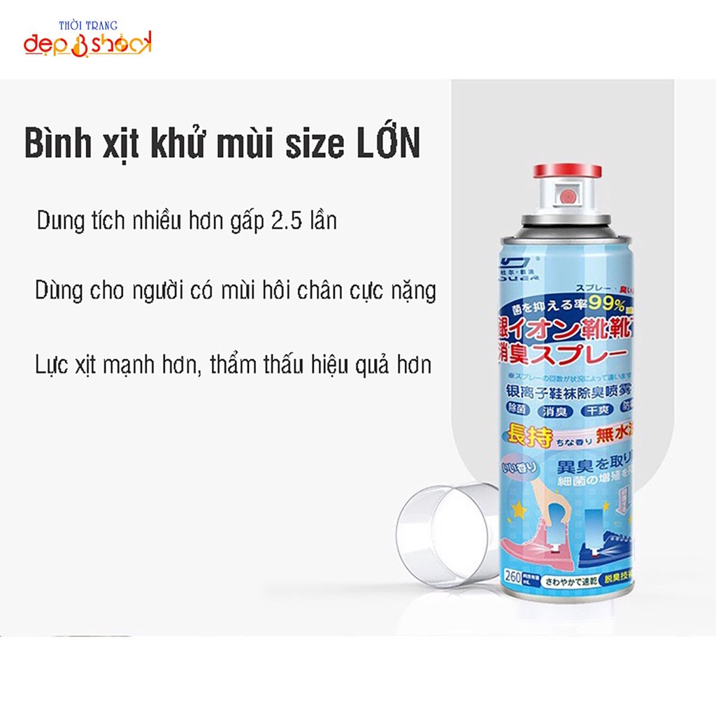 Xịt khử mùi giày dép hương đào, Duer Hương Thiên nhiên giúp chân thông thoáng, thơm mát 260ml Depvashock