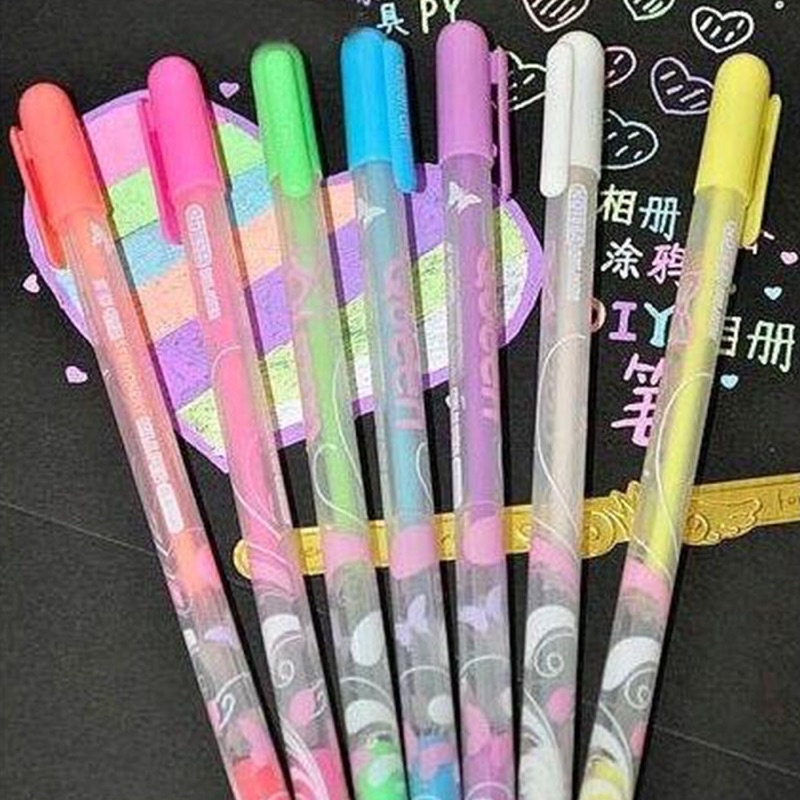 Set 12 Bút gel màu Queen bút nhũ bút dạ quang bút nhiều màu mực gel nước bút văn phòng bút ký tên thiệp chúc mừng