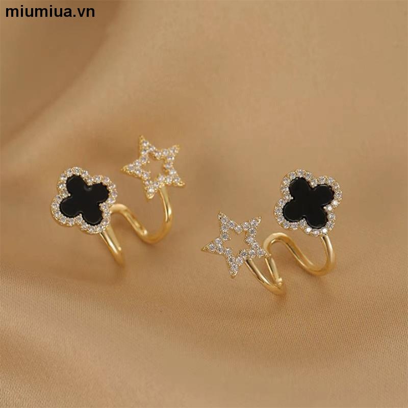 miumiuaBông Tai Mạ Bạc Hình Cỏ Bốn Lá Đính Đá Zircon Thời Trang Cho Nữ