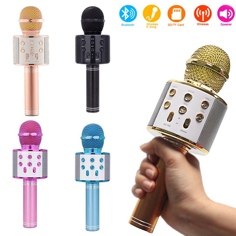 Mic hát karaoke kết nối điện thoại dễ sử dụng，Mic Hát Karaoke Bluetooth Không Dây WS858 mic hát kara