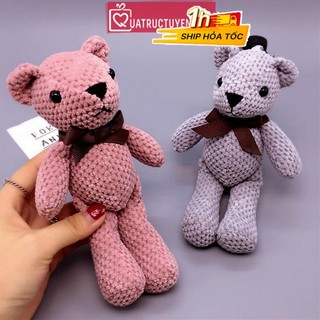 Gấu bông Teddy len dễ thương 18cm (Hồng/Xám) Quà tặng bạn gái, trẻ em