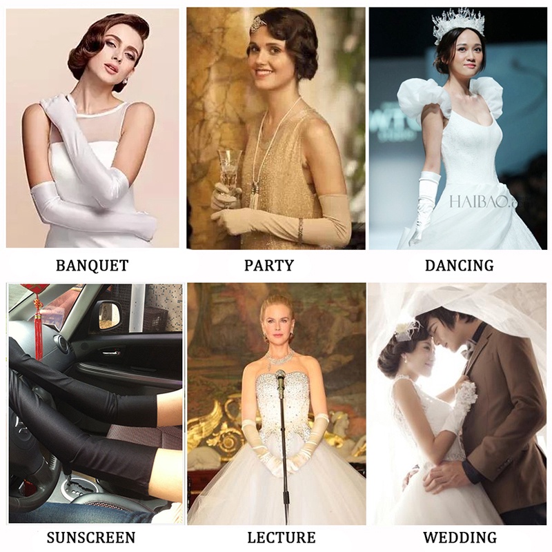 Găng Tay Lái Xe Vải Satin Dài Chống Nắng Cho Nữ