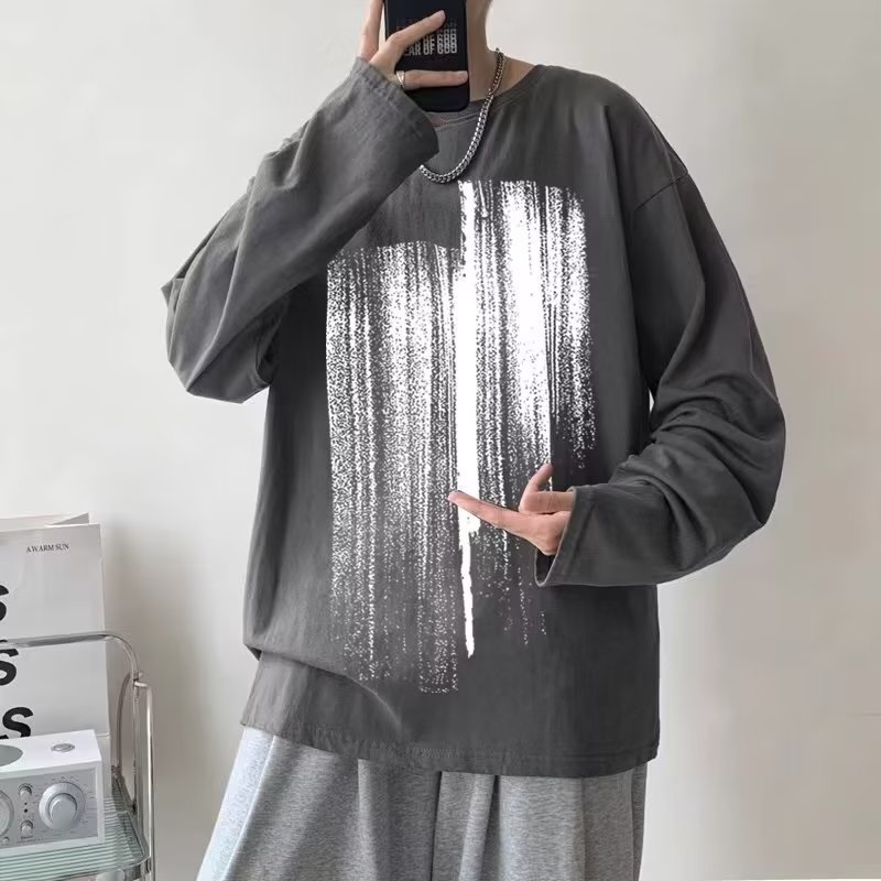 Áo Thun Tay Dài Cổ Tròn In Họa Tiết graffiti Thời Trang Hàn Quốc Cho Nam Size M-5XL