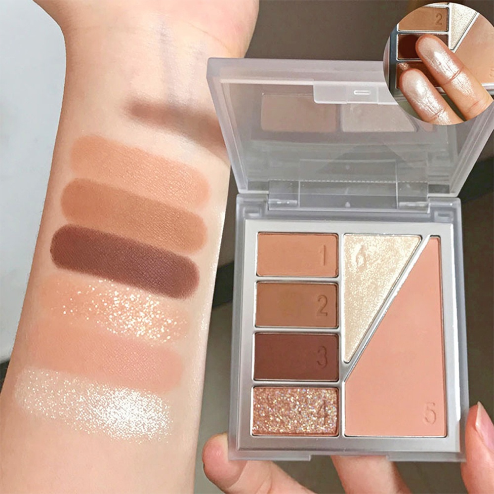 Bảng Phấn Mắt DIKALU 6 Màu Lì Và Ánh Nhũ Kết Hợp Trang Điểm Kháng Nước Và Lâu Trôi