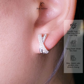 Bông tai nữ Jesi Silver bạc 925 cao cấp chữ X đính đá sp355