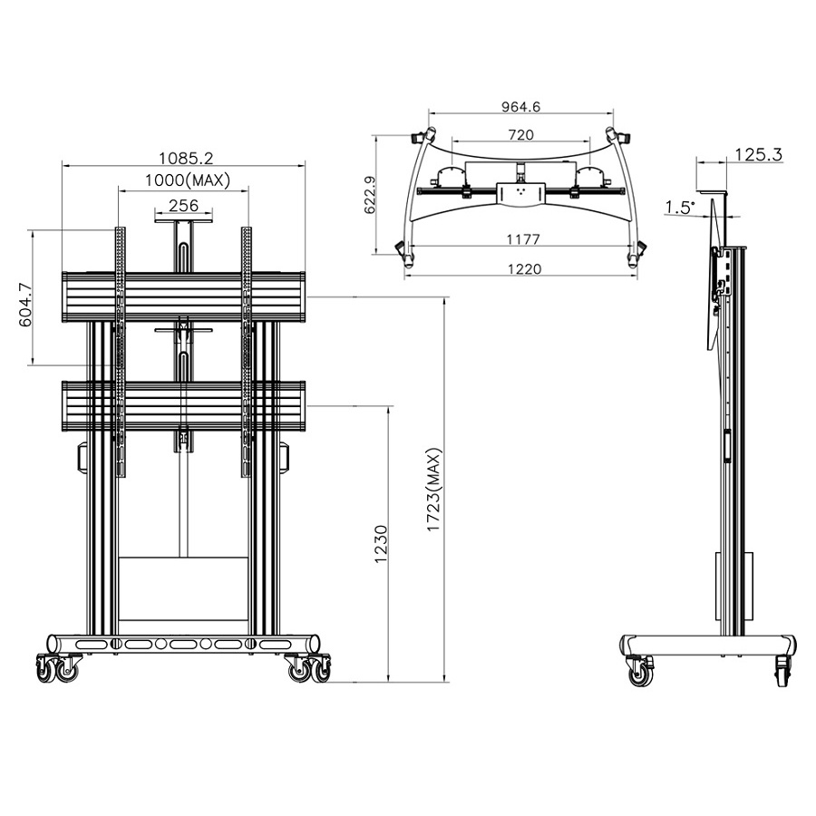 NB TW100 Cơ Giới Nâng Màn Hình Nặng Giá Treo TV Xe Đẩy Phù Hợp Nhất 60-100 Inch Màn Hình Phẳng LED LCD tải 134kgs 300lb