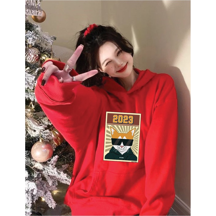 Áo hoodie màu đỏ TẾT MÈO QUÝ MÃO 2023 local brand unisex form dáng rộng vải nỉ bông đẹp dày dặn có size mũ to MY DNA