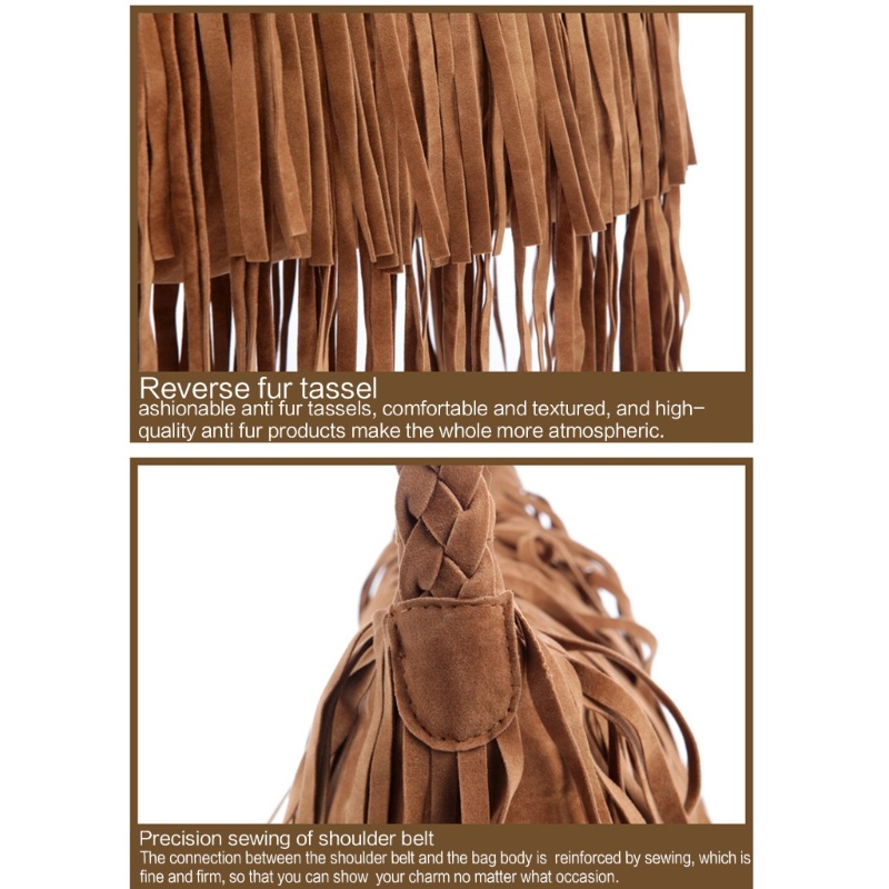 Youyo Túi Xách Đeo Chéo Phối Tua Rua Phong Cách Retro Cho Nữ