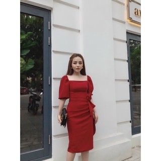 Đầm váy tay bèo lai kết bông eo ảnh thật