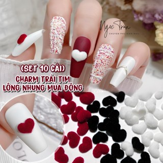 Set 10 Charm Trái Tim Lông Nhung Mùa Đông HÀN QUỐC | Trang Trí Móng Tay