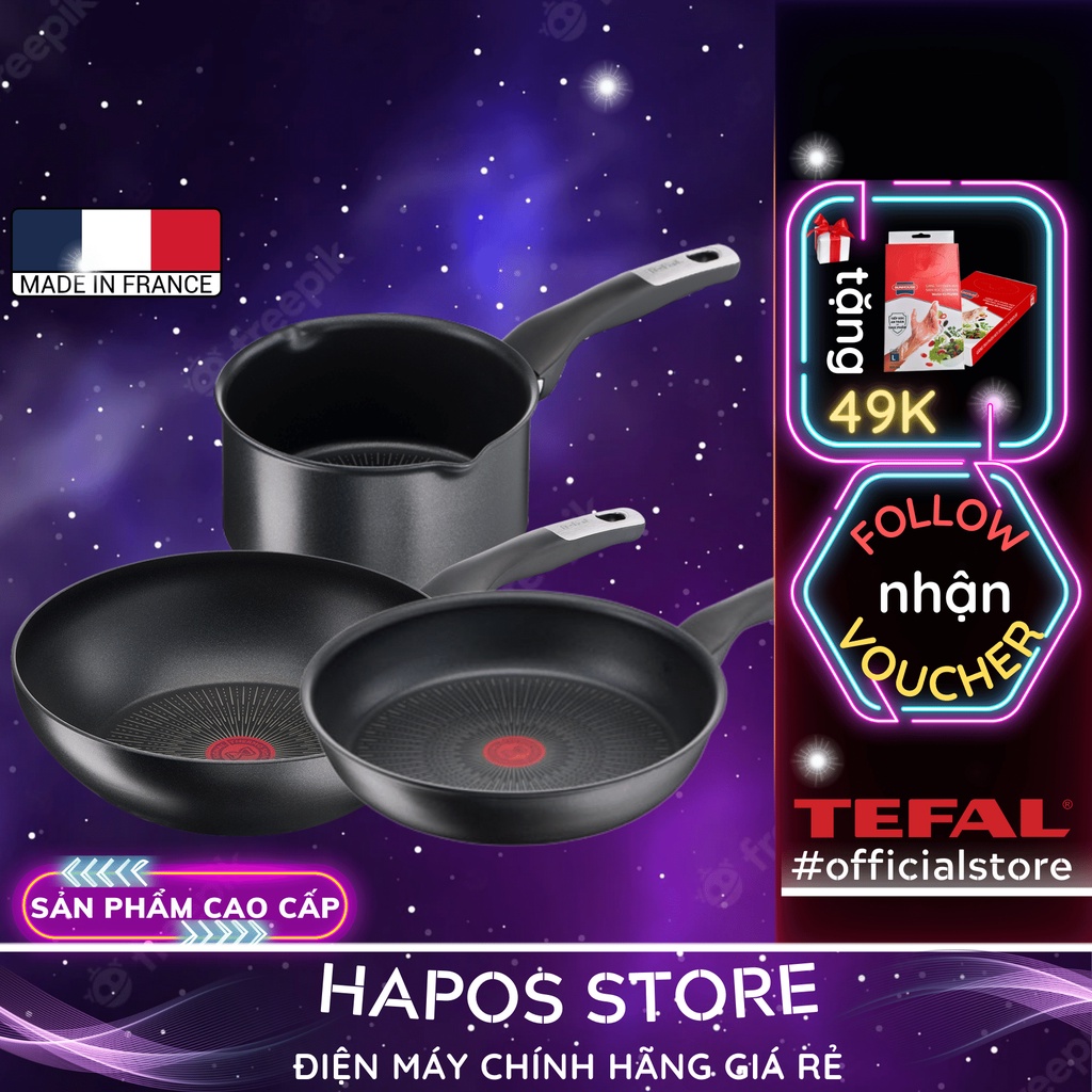 Nồi chảo hợp kim phủ Titanium đáy từ chống dính Tefal Unlimited cao cấp - Sản xuất tại Pháp - HAPOS