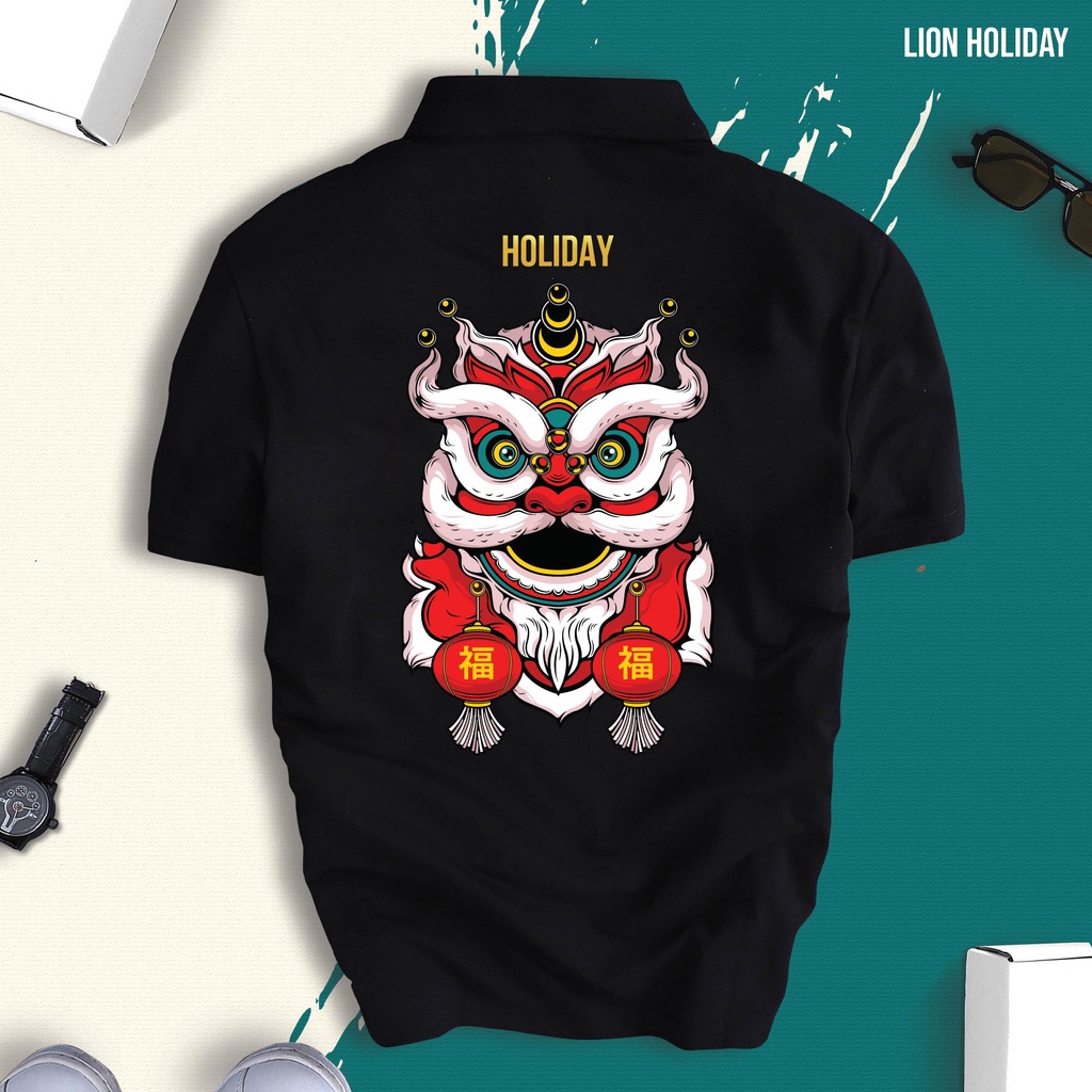Áo Polo TẾT CON LÂN nam nữ cổ bẻ vải xịn Unisex, trẻ trung, thanh lịch LION HOLIDAY