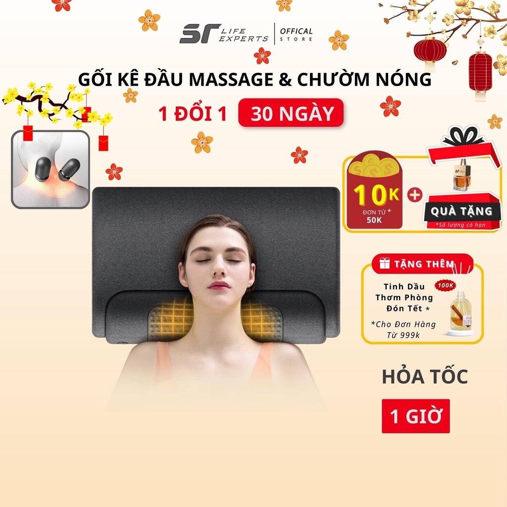 Gối Đầu Tích Hợp Massage Chườm Nóng, Gối Ngủ Cao Su Non Thư Giãn, Kê Cổ Giảm Đau Mõi Cổ Vai Gáy, Ngủ Ngáy - Sairui