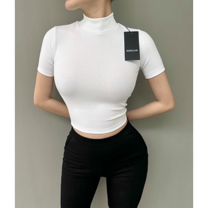 Áo croptop ngắn tay cổ lọ ANNAKIKI chất thun tăm - A55