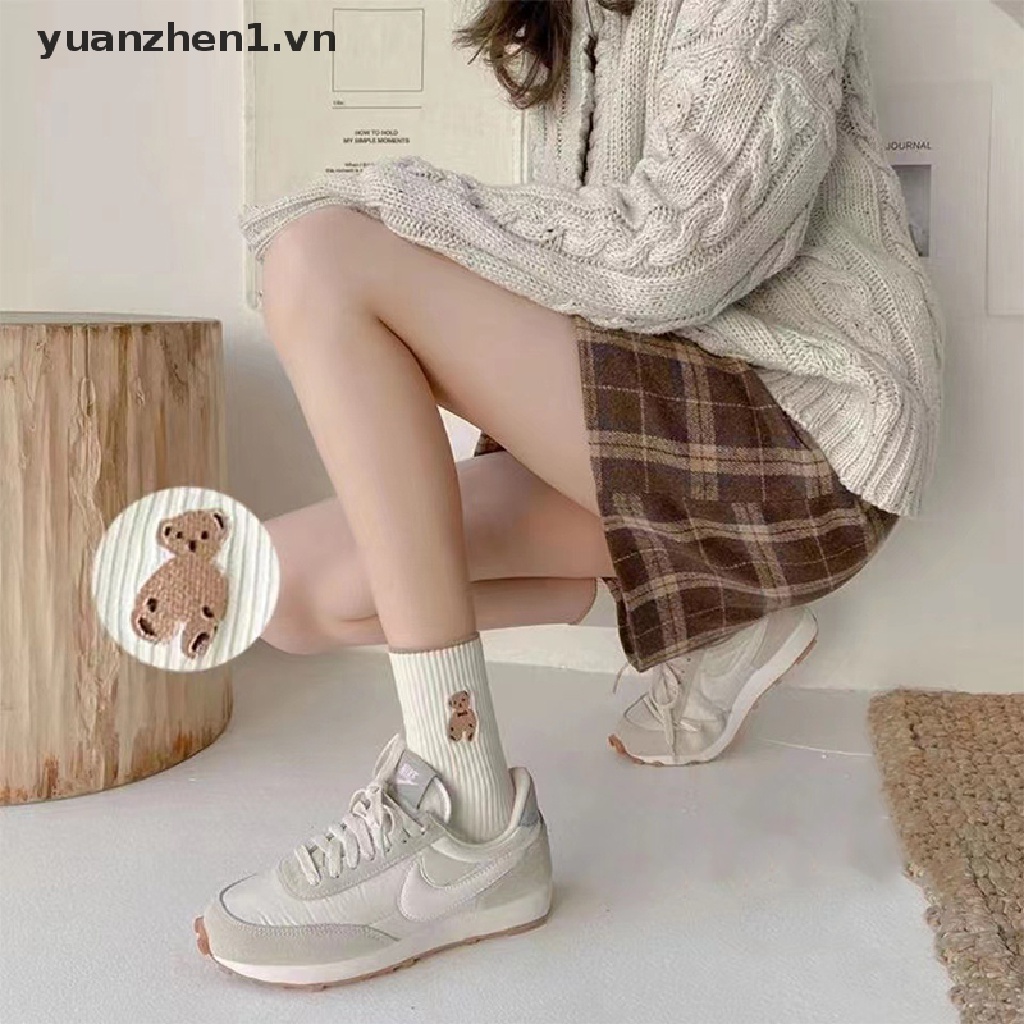 Set 5 Đôi Tất Cổ Cao In Hình Gấu Hoạt Hình Thời Trang Mùa Đông Cho Nữ