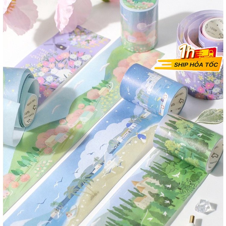 Cuộn Washi Tape băng dính rộng 5cm họa tiết Anime, cuộn Sticker dễ thương