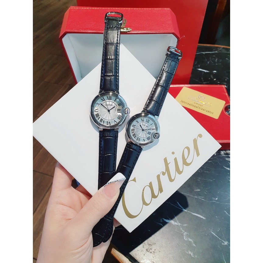 Đồng hồ nam nữ cặp đôi, đồng hồ nam nữ unisex CARTIER dây da thời trang cao cấp, giá siêu rẻ, mặt tròn