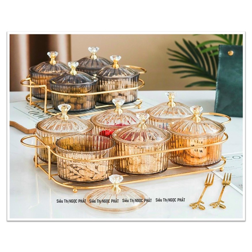 Khay đựng mứt tết, bánh kẹo_6 Hũ_&quot;Hũ &amp; Nắp&quot; bằng Nhựa cao cấp chống vỡ _MÀU HỔ PHÁCH