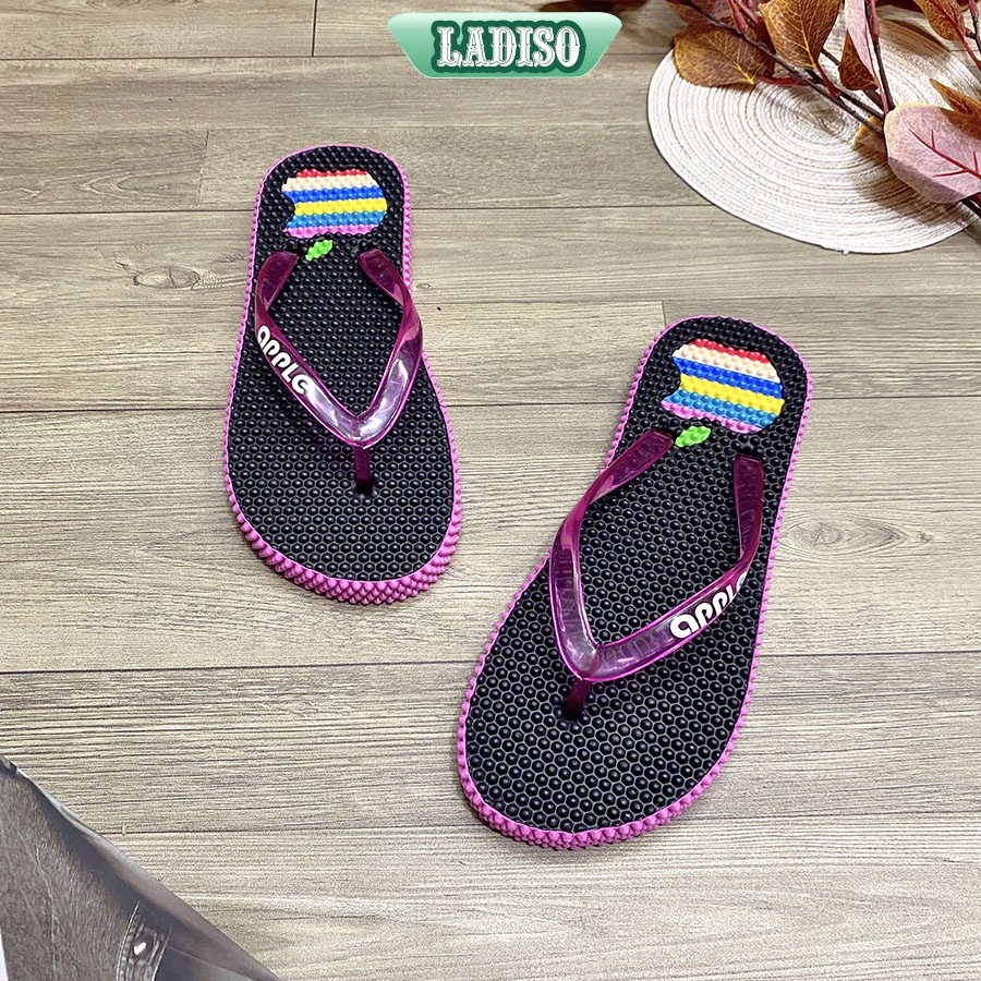 Dép kẹp nữ có lót massage kèm họa tiết trái táo màu trơn quai mềm dễ chịu LADISO - TT471