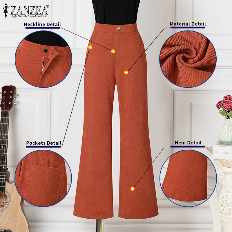 Quần dài ZANZEA ống loe lưng cao phong cách cổ điển thanh lịch dành cho nữ