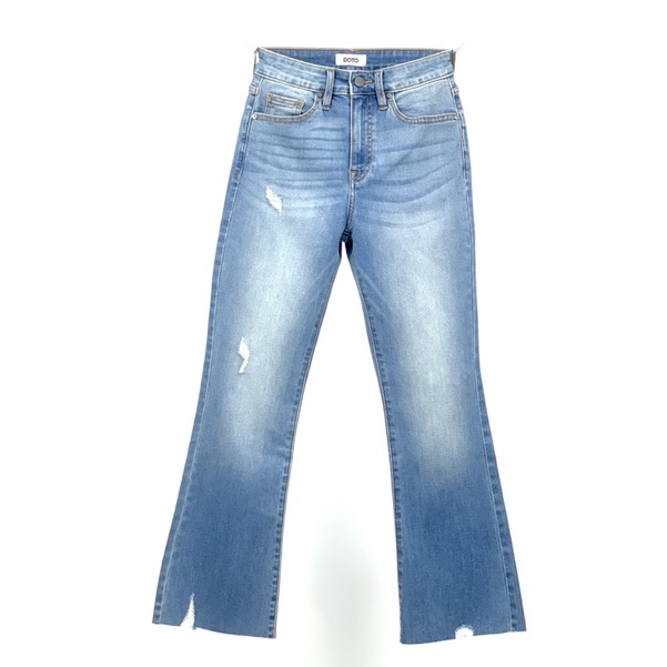 Quần jeans nữ dài ống loe wash rách chất vải nhẹ mềm DT3010HC - DOTO Jeans
