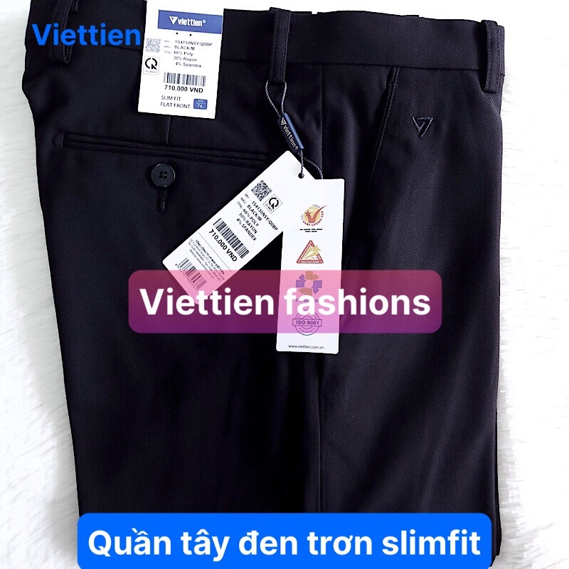 Quần tây việt tiến màu đen trơn phom slimfit ôm