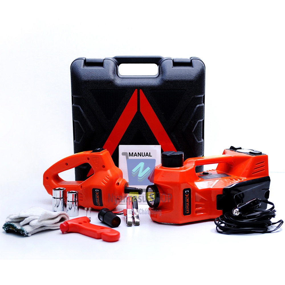 Bộ cứu hộ lốp xe 3-in-1 gồm kích nâng ô tô tích hợp bơm lốp và súng vặn ốc (Dùng điện 12V)