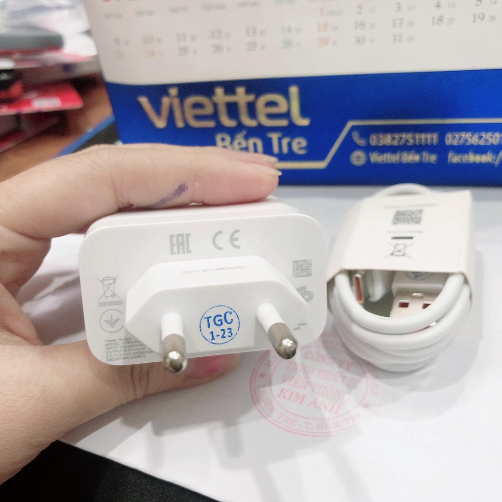 Bộ sạc nhanh Oppo SUPER VOOC - Cóc 33W Cáp 6A, lõi màu cam Zin máy, hàng chính hãng bảo hành 12 tháng