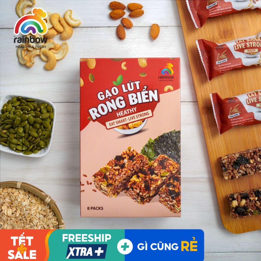 Thanh Gạo Lứt Rong Biển RAINBOW, Sấy Giòn Ăn Liền Thơm Ngon Giàu Dinh Dưỡng Không Đường Hỗ Trợ Ăn Kiêng