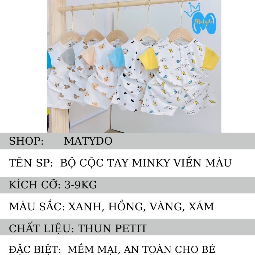 Quần áo sơ sinh ngắn tay cho bé trai bé gái mùa hè giá rẻ đồ sơ sinh cho bé Minky trắng viền màu cộc cúc chéo SS30