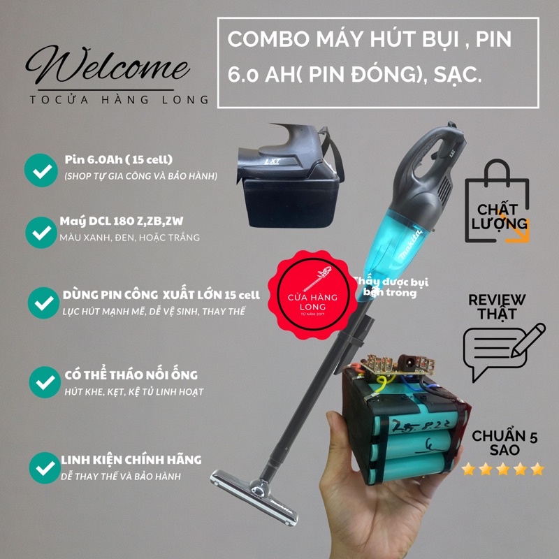COMBO MÁY HÚT BỤI DCL180ZB, PIN 6.0Ah, sạc