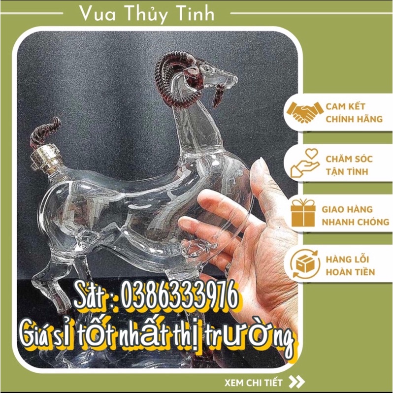 Bình thủy tinh cao cấp 12 con giáp- Mẫu con Dê 1000ML
