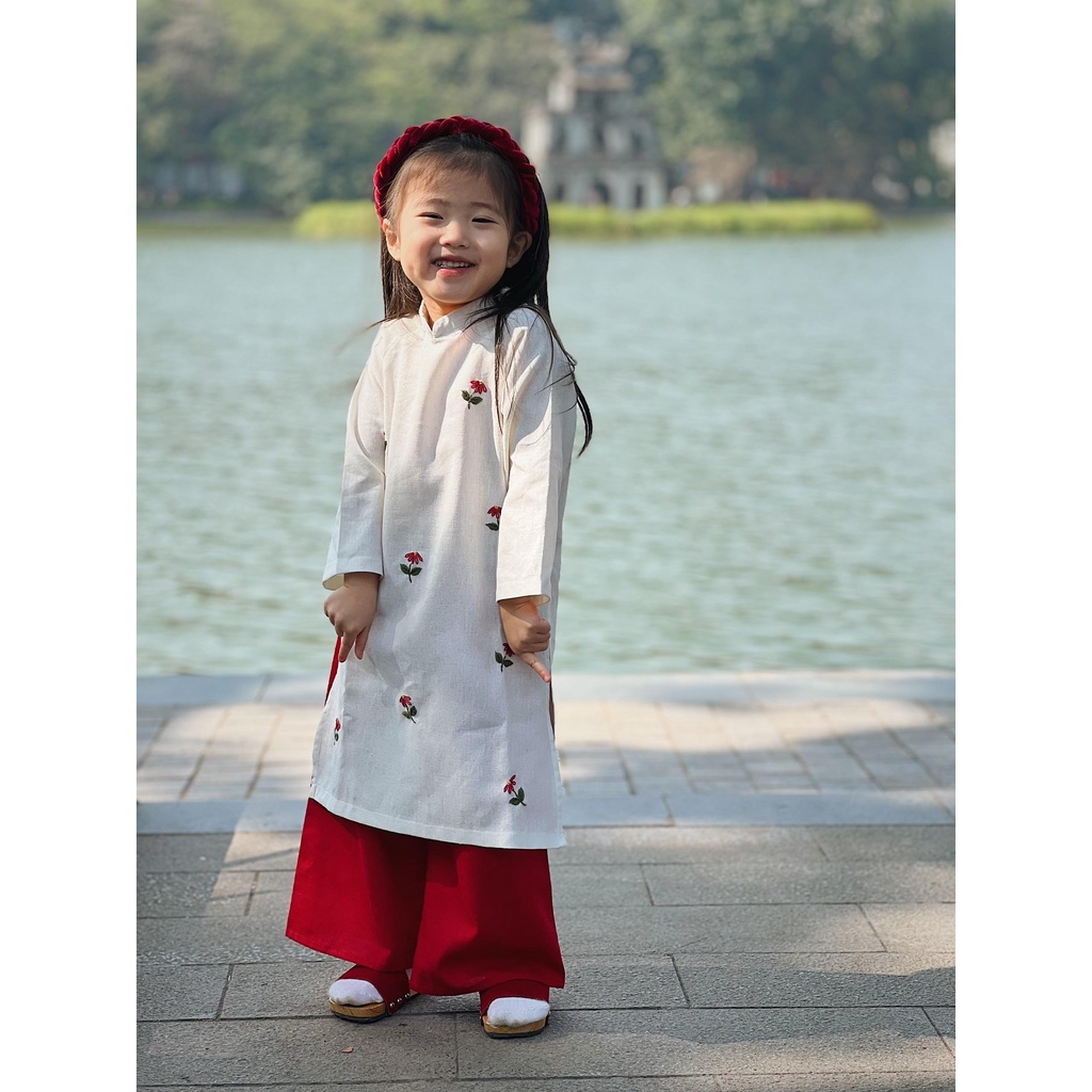 ÁO DÀI LINEN HOA LÁC ĐÁC