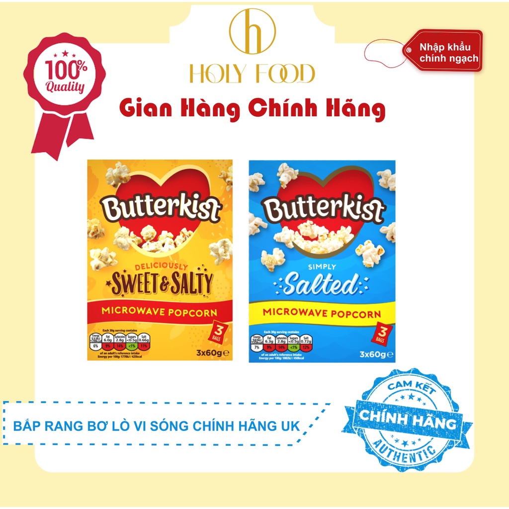 Bắp Rang Bơ Lò Vi Sóng Butterkist Chính Hãng UK 3 x 60g