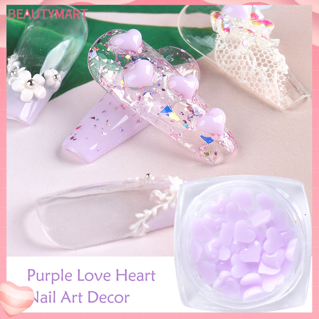 Hộp 40 Phụ Kiện Trang Trí Móng Nghệ Thuật Tạo Hiệu Ứng 3D Trái Tim Màu Trắng Hồng Charms