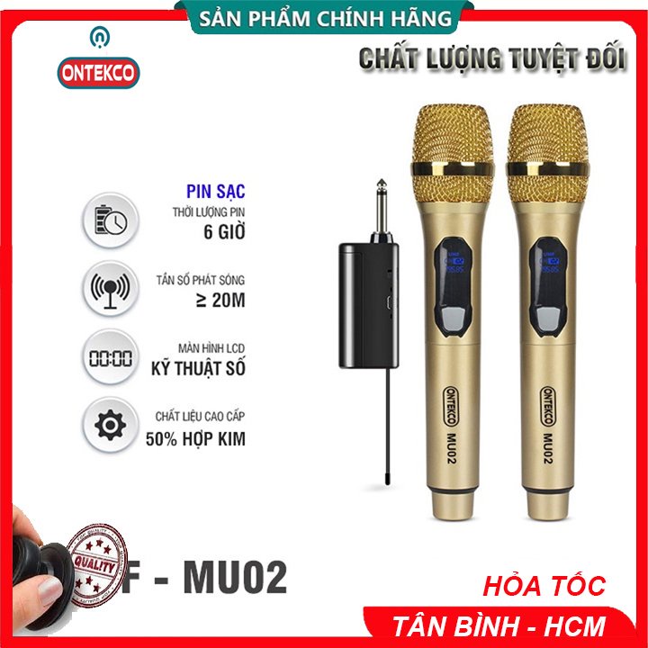 Bộ Micro Không dây Chính hãng ONTEKCO MU02 pin sạc Chuyên dụng hát Karaoke Loa kéo, Amply, âm thanh hay