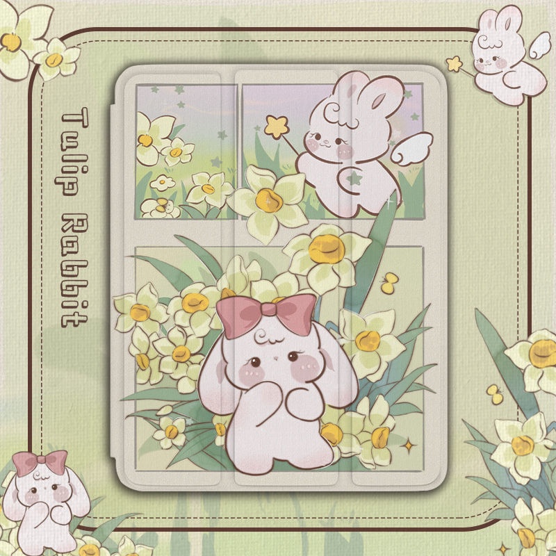 Bao Da Máy Tính Bảng Họa Tiết Hoa / Thỏ Dễ Thương Cho iPad Pro 2021 / 20 / 18 12.9-inch 2021 / 20 / 19 10.2-inch 2017 / 18 9.7-inch